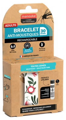 Manouka Kameleo Bracelet Anti-Moustiques + Recharge 6 ml - Modèle : Pivoine