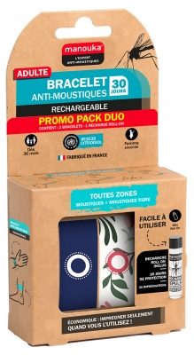 Manouka Promo Pack Duo Bracelet Anti Moust. Adulte Unis Noir/Fushia* - Modèle : Bleu / Floral