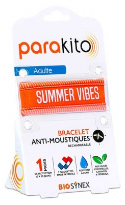 Parakito Anti-Moustiques Bracelet Rechargeable Adulte - Modèle : Good Vibes Orange