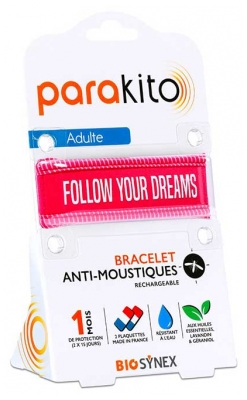 Parakito Anti-Moustiques Bracelet Rechargeable Adulte - Modèle : Good Vibes Fuschia