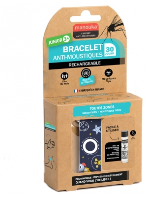 Manouka Bracelet Junior Anti-Moustiques + Recharge 6 ml - Modèle : Espace