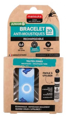 Manouka Bracelet Junior Anti-Moustiques + Recharge 6 ml - Modèle : Baleine