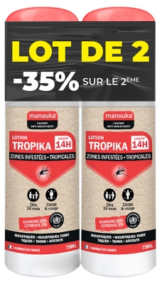 Manouka Lotion Tropika Zones Infestées Tropicales Anti-Moustiques Visage & Corps Lot de 2 x 75 ml