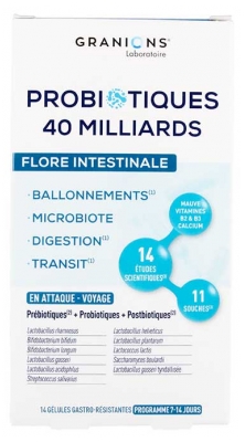 Granions Probiotiques 40 Milliards Flore Intestinale 14 Gélules