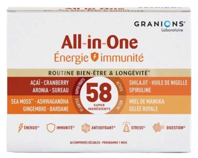 Granions All-In-One Immunité & Énergie 60 Comprimés Sécables