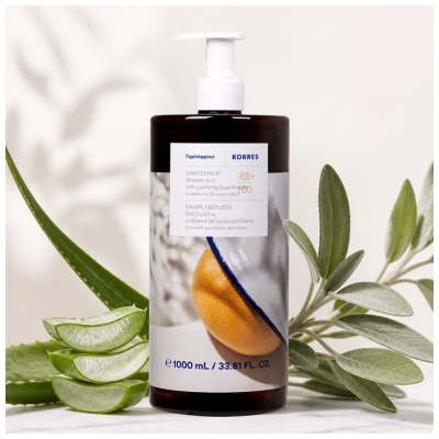 Korres Gel Douche Pamplemousse à l'Extrait de Sauge Purifiante 1 L