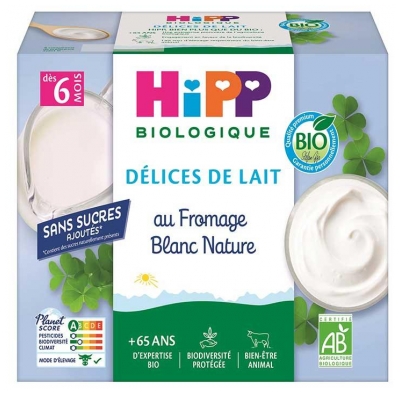 Yaourt au Fromage Blanc Nature Sucré Bio pour Bébé dès 6 Mois 4 Portions (à consommer de préférence avant le 18/10/2026)