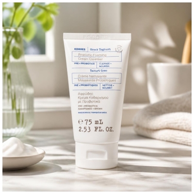 Korres Yaourt Grec Crème Nettoyante Moussante Probiotiques Visage et Yeux 75 ml