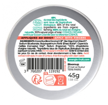 Énergie Fruit Deocreme 48H Certifie Bio Par Ecocert Péché Blanche & Eau de Riz 45 g