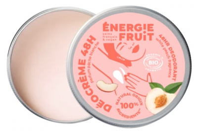 Énergie Fruit Deocreme 48H Certifie Bio Par Ecocert Péché Blanche & Eau de Riz 45 g