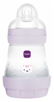 Mam Biberon Easy Start / Anti-Colique - 260 ml - Blanc - Tétine Débit 2 - Couleur : Mauve Chat