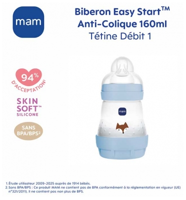 Mam Biberon Easy Start / Anti-Colique - 260 ml - Blanc - Tétine Débit 2