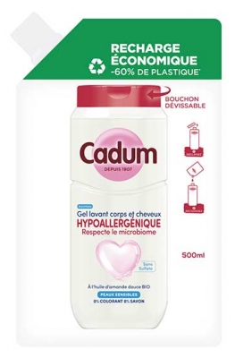 Cadum Gel Lavant Corps et Cheveux Hypoallergénique Peaux Sensibles Éco-Recharge 500 ml