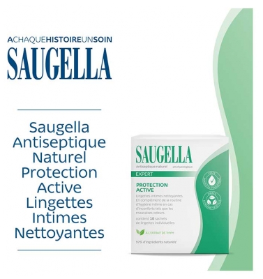 Saugella Expert Protection Active 15 Lingettes Intimes Nettoyantes Individuelles
