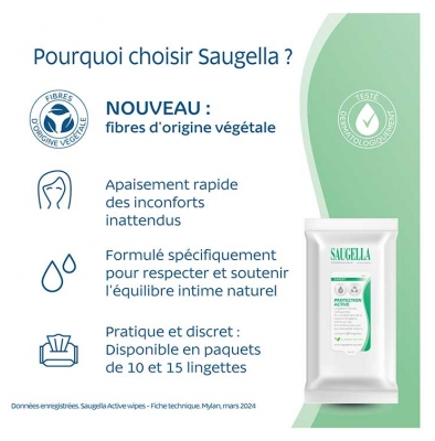 Saugella Expert Protection Active 15 Lingettes Intimes Nettoyantes