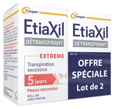 Etiaxil Détranspirant Extrême Aisselles Peaux Normales Transpiration Excessive Roll-On 2 x 15 ml
