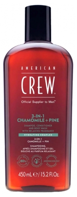 American Crew American Crew 3-en-1 Camomille et Pin Shampooing Après Shampooing & Gel Douche Pour Cheveux et Corps (450Ml) Revitalisant Hydratant et Apaisant.