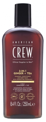 American Crew American Crew 3-en-1 Gingembrethé Shampooing Après Shampooing & Gel Douche Pour Cheveux et Corps (250Ml) Revitalisant et Hydratant.