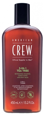 American Crew American Crew 3-en-1 Arbre à Thé Shampooing Après Shampooing & Gel Douche Pour Cheveux et Corps (450Ml) Revitalisant et Hydratant.