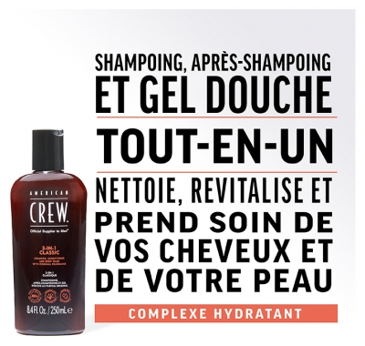 American Crew American Crew 3-en-1Format Voyage Shampooing Après Shampooing & Gel Douche Pour Cheveux et Corps (100Ml) Revitalisant Hydratant et Apaisant.