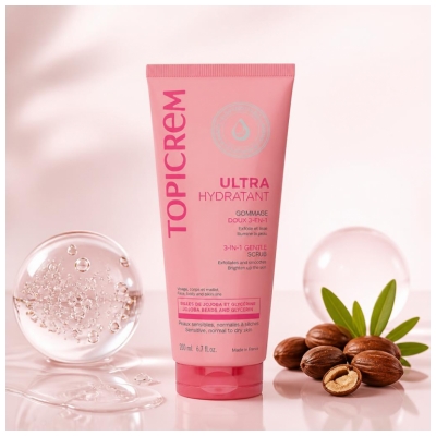 Topicrem Ultra Hydratant Gommage Doux 3en1 Peaux Sensibles Normales à Sèches 200 ml