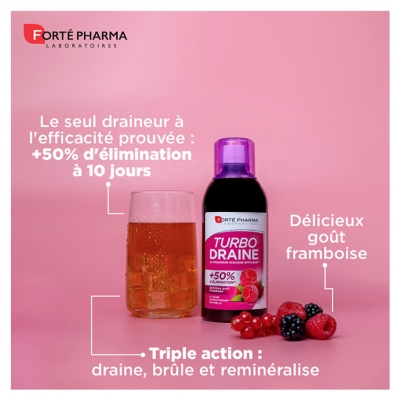 Forté Pharma TurboDraine - Lot de 2 Bouteilles de 500 ml - Goût : Framboise