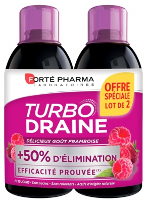 Forté Pharma TurboDraine - Lot de 2 Bouteilles de 500 ml - Goût : Framboise