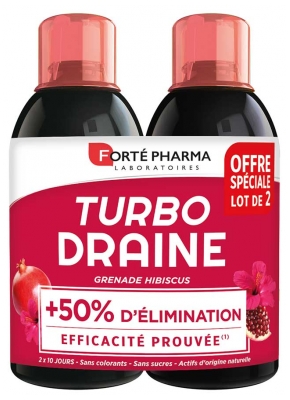 Forté Pharma TurboDraine - Lot de 2 Bouteilles de 500 ml - Goût : Grenade/Hibiscus
