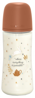 Suavinex Wonderland Biberon Tétine Symétrique L Débit Rapide 360 ml Dès 6 Mois - Couleur : Camel