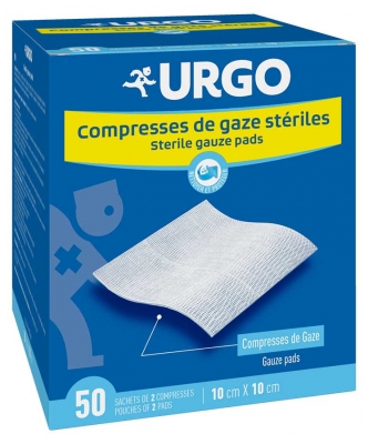 Urgo Compresses de Gaze Stériles 10 cm x 10 cm 50 Sachets de 2 Compresses