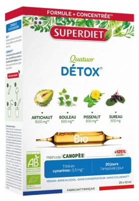 Superdiet Quatuor Détox Bio 20 Ampoules de 10 ml