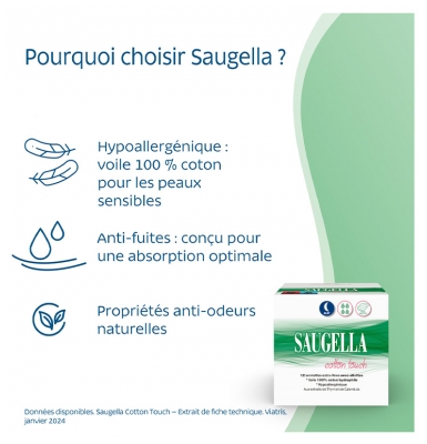 Saugella Cotton Touch Serviettes Nuit X12