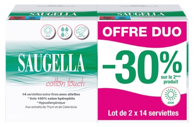 Saugella Cotton Touch 2 X 14 Serviettes Hygiéniques Jour