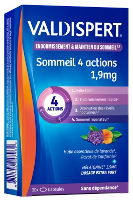 Valdispert Mélatonine 1,9 mg Sommeil 4 Actions 30 Comprimés