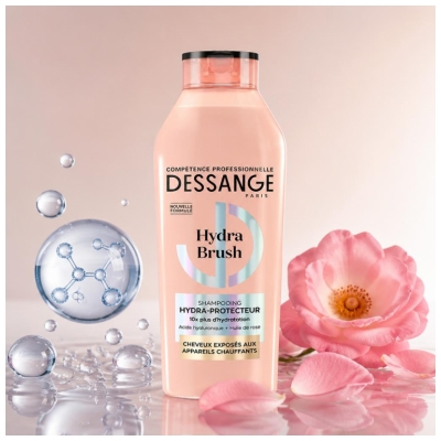 Dessange Hydra Brush Shampoing Hydra-Protecteur Cheveux Exposés aux Appareils Chauffants 280 ml