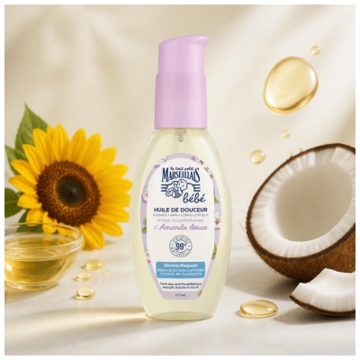 Le Petit Marseillais Bébé Huile de Douceur d'Amande Douce Massage Bain Corps Cheveux 118 ml