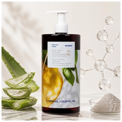 Korres Gel Douche Basilic Citron à l'Extrait de Sauge Purifiante 1 L