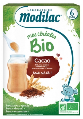 Céréales Bio Spécial Bébé Dès 6 Mois au Cacao 250 g (à consommer de préférence avant le 31/10/2026)