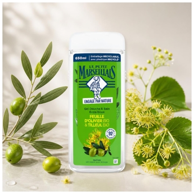 Le Petit Marseillais Gel Douche & Bain Hydratant Extra Doux Feuille d'Olivier Bio & Tilleul Bio 650 ml