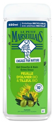 Le Petit Marseillais Gel Douche & Bain Hydratant Extra Doux Feuille d'Olivier Bio & Tilleul Bio 650 ml