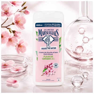 Le Petit Marseillais Crème de Douche et Bain Nourrissante Extra Douce Fleur de Cerisier Bio 650 ml