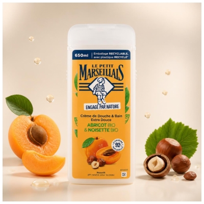 Le Petit Marseillais Crème de Douche & Bain Nourrissant Extra Douce Abricot Bio & Noisette Bio 650 ml