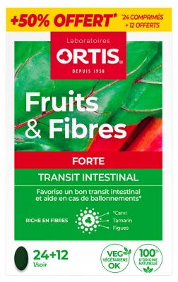 Ortis Fruits & Fibres Forte Transit Intestinal 24 Comprimés + 12 Offerts