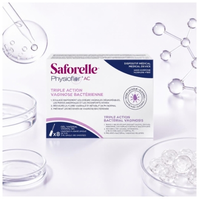 Saforelle Physioflor AC Triple Action Vaginose Bactérienne 8 Unidoses de 5 ml