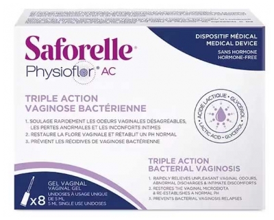Saforelle Physioflor AC Triple Action Vaginose Bactérienne 8 Unidoses de 5 ml