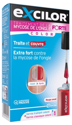 Excilor Forte Traitement Mycose de l'Ongle Coloré + Vernis Classique Coloré Avec Pinceau Applicateur 30 ml