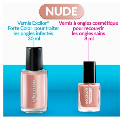 Excilor Forte Traitement Mycose de l'Ongle Coloré + Vernis Classique Coloré Avec Pinceau Applicateur 30 ml - Couleur : Nude