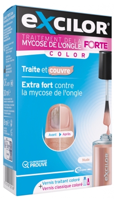 Excilor Forte Traitement Mycose de l'Ongle Coloré + Vernis Classique Coloré Avec Pinceau Applicateur 30 ml - Couleur : Nude