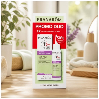 Pranarôm Aromapoux Lotion Traitante Flash 5 Minutes Anti-Poux & Lentes Lot de 2 x 100 ml