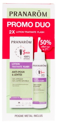 Pranarôm Aromapoux Lotion Traitante Flash 5 Minutes Anti-Poux & Lentes Lot de 2 x 100 ml